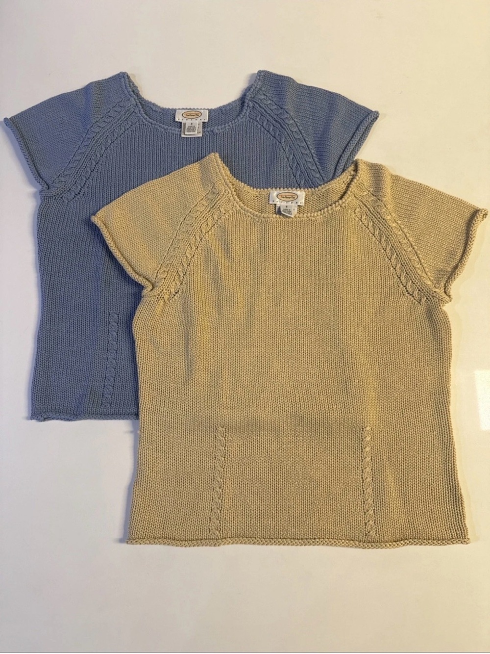 *Lot 2 Vintage Talbots Petites Short Sleeve Knit Shirt Blouse Beige Brown Size S